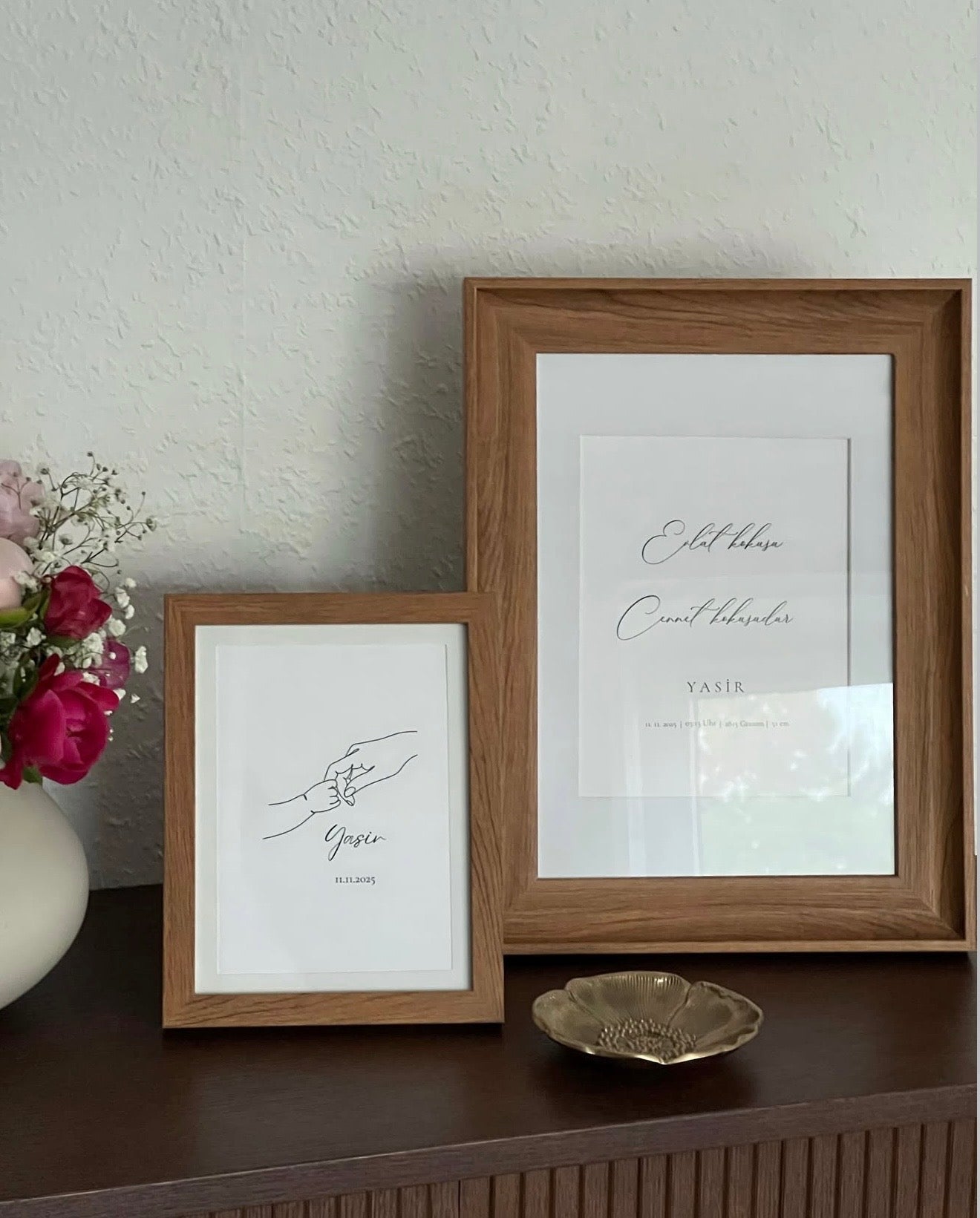 Babyurkunde mit Holzrahmen-2er Set