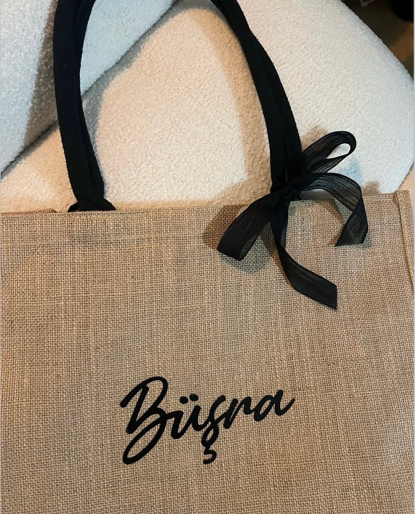 Grosse Jute Tasche mit Schleife