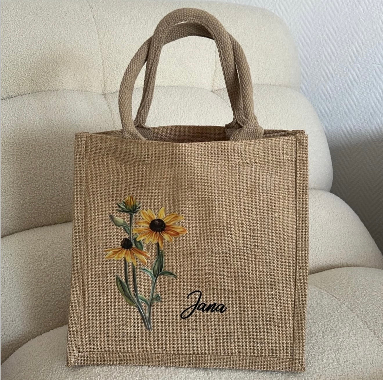 Midi Jute Tasche Flower