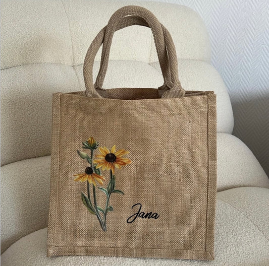 Midi Jute Tasche Flower