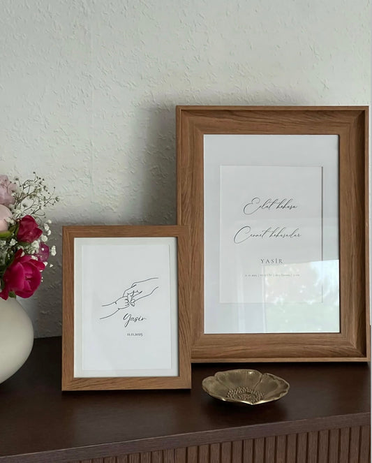 Babyurkunde mit Holzrahmen-2er Set