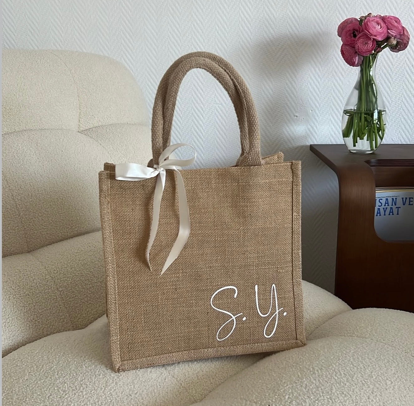 Midi Jute Tasche mit Schleife